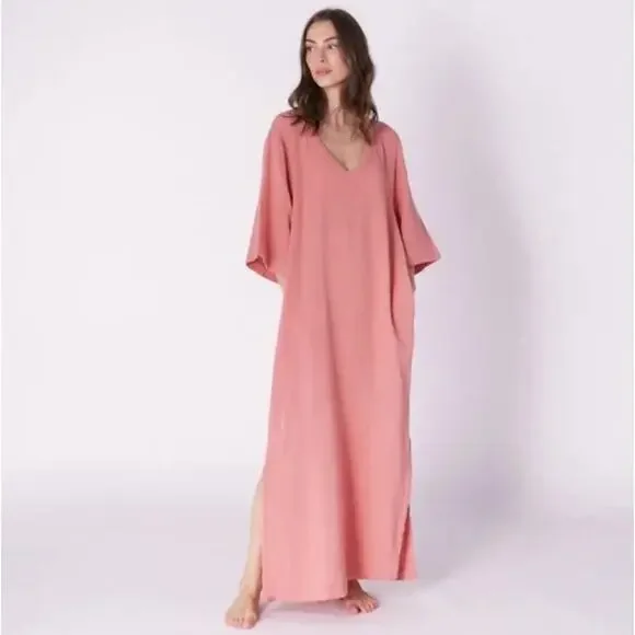 BAREFOOT DREAMS Malibu Sun Soaked Crinkle Cotton Gauze Caftan Maxi Dress {II26} - Picture 3 of 9